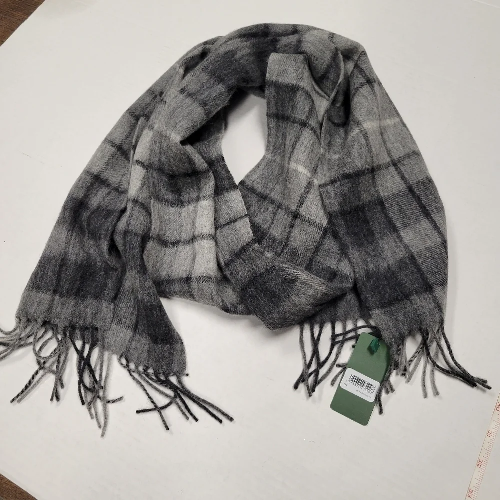 New Blackwatch Plaid Lambswool Scarf Black Grey Shepherd's Land